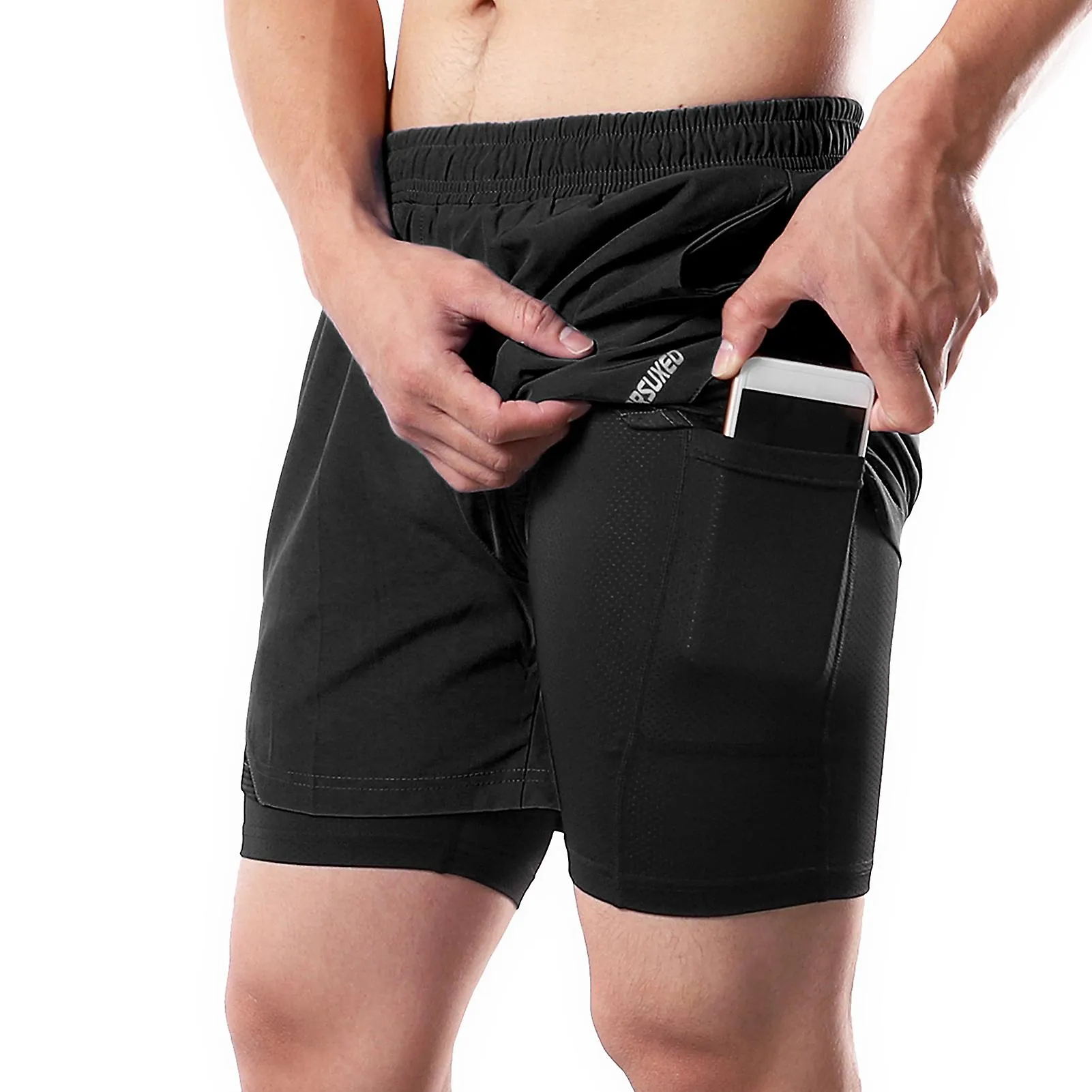 2IN1 MEN RUNNING SHORTS WITH TOWEL LOOP POCKETS QUICK DRY EXERCISE SHORTS FOR TRAINING GYM WORKOUT