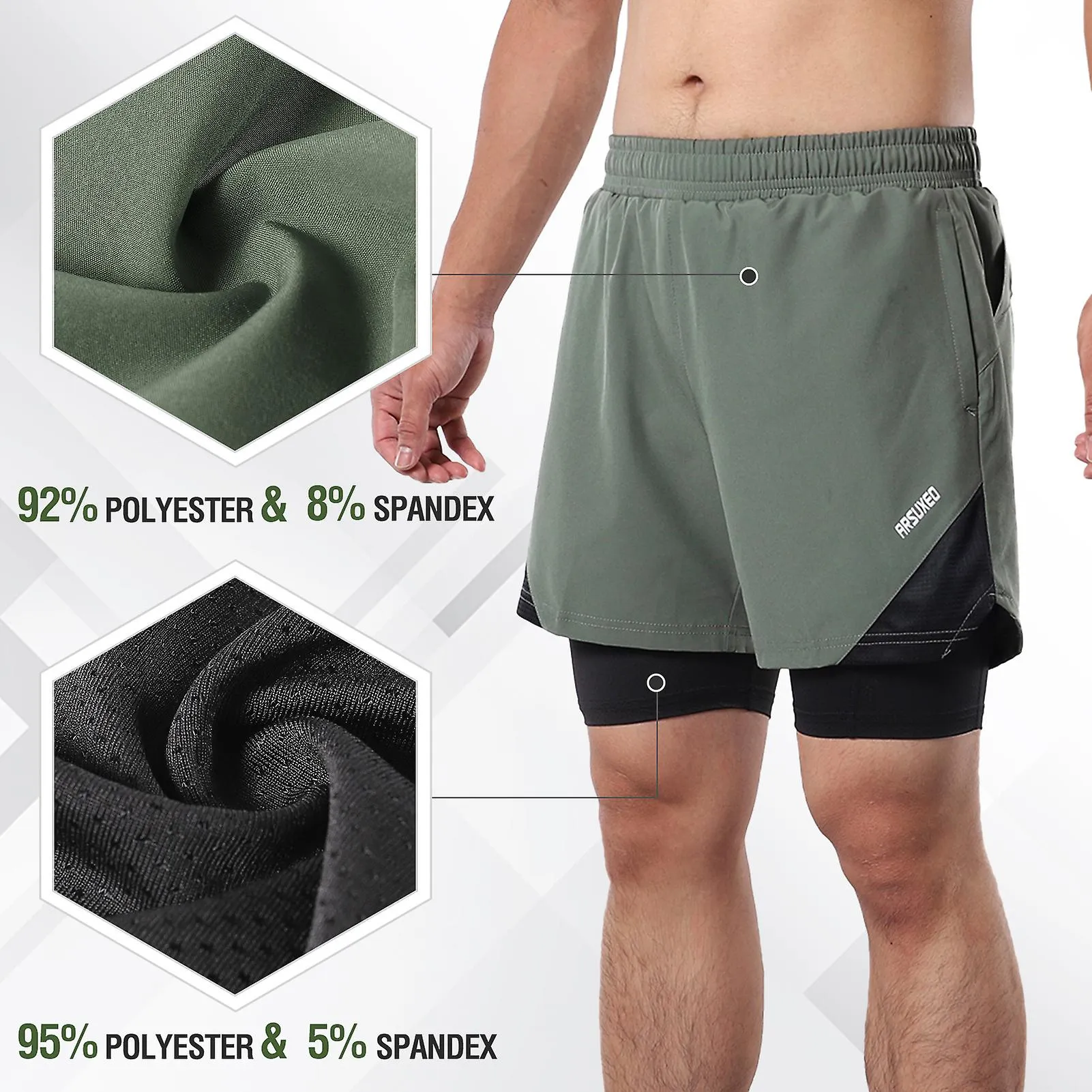 2IN1 MEN RUNNING SHORTS WITH TOWEL LOOP POCKETS QUICK DRY EXERCISE SHORTS FOR TRAINING GYM WORKOUT