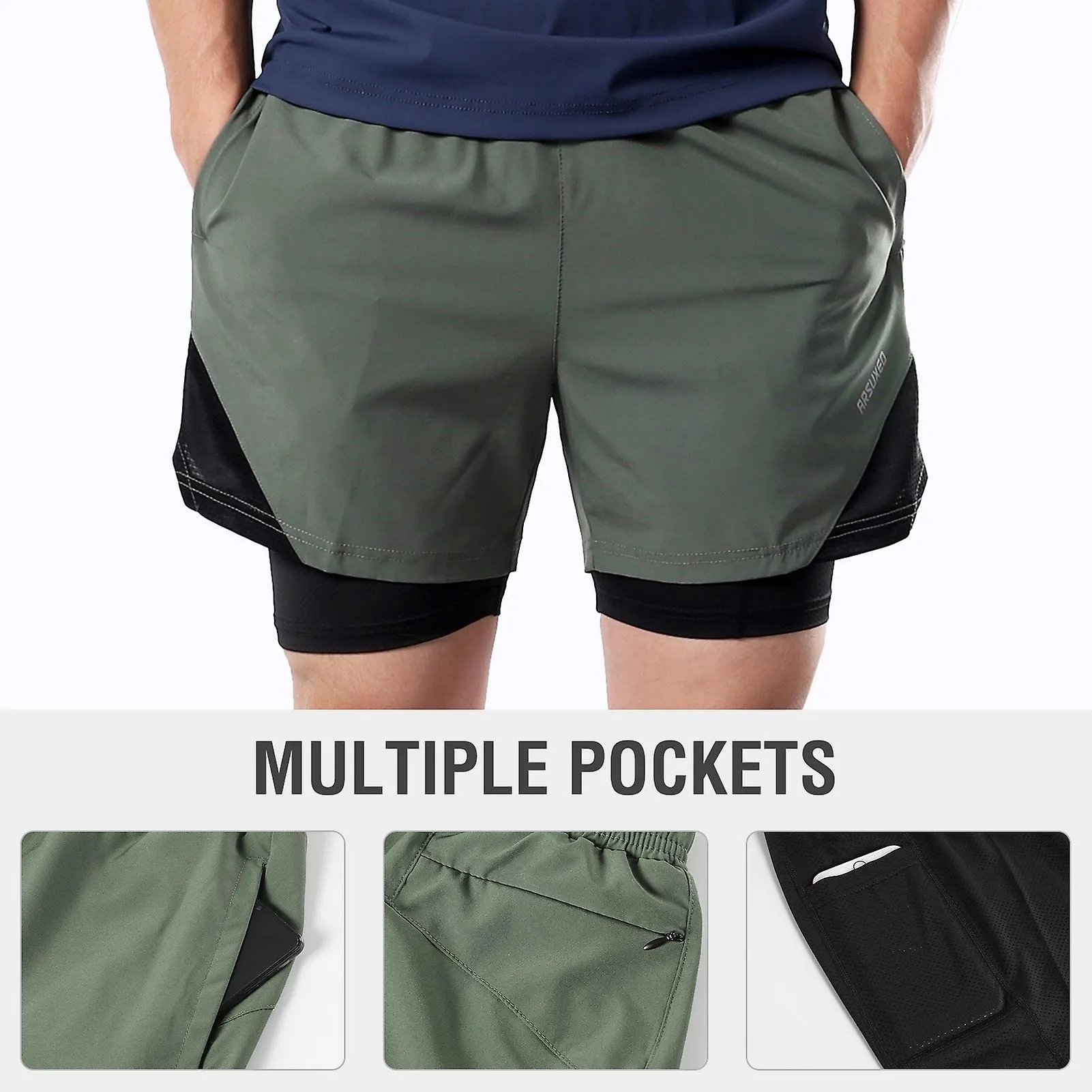 2IN1 MEN RUNNING SHORTS WITH TOWEL LOOP POCKETS QUICK DRY EXERCISE SHORTS FOR TRAINING GYM WORKOUT