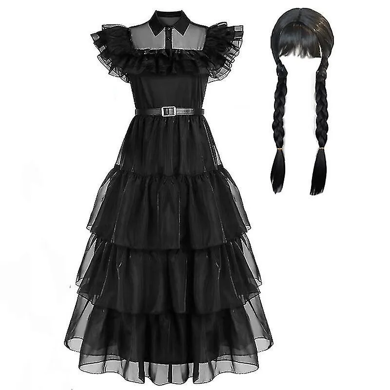 2023 Wednesday Addams Cosplay Costume Set Halloween Costume Carnival Party Disguise compatible with Adult Girls