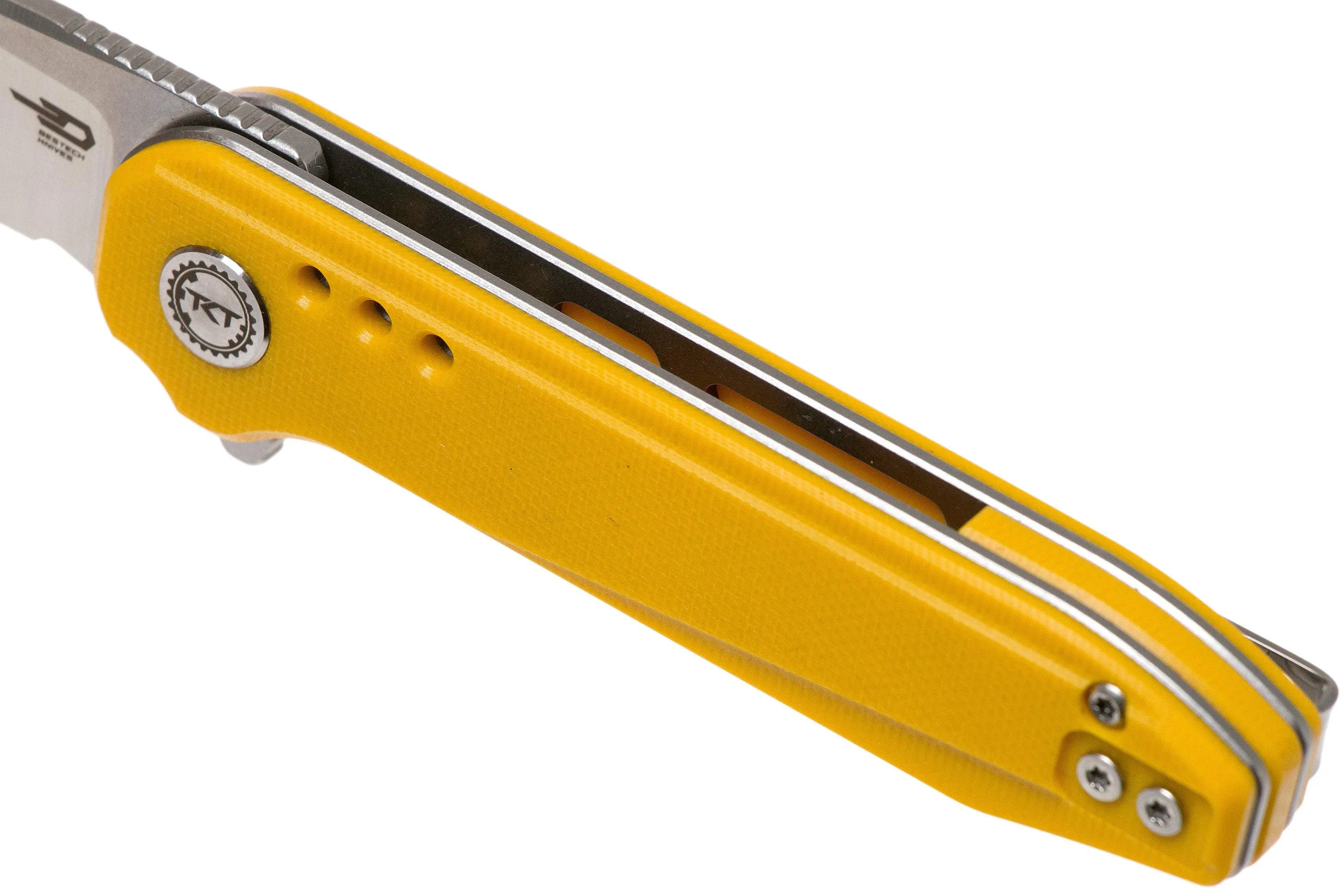 Bestech Syntax BG40B Yellow G10, Two Tone Satin navaja, diseño Todd Knife & Tool