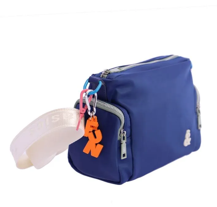 Bolso bandolera para mujer Fun and Basics Karena de nylon azul marino con cremallera