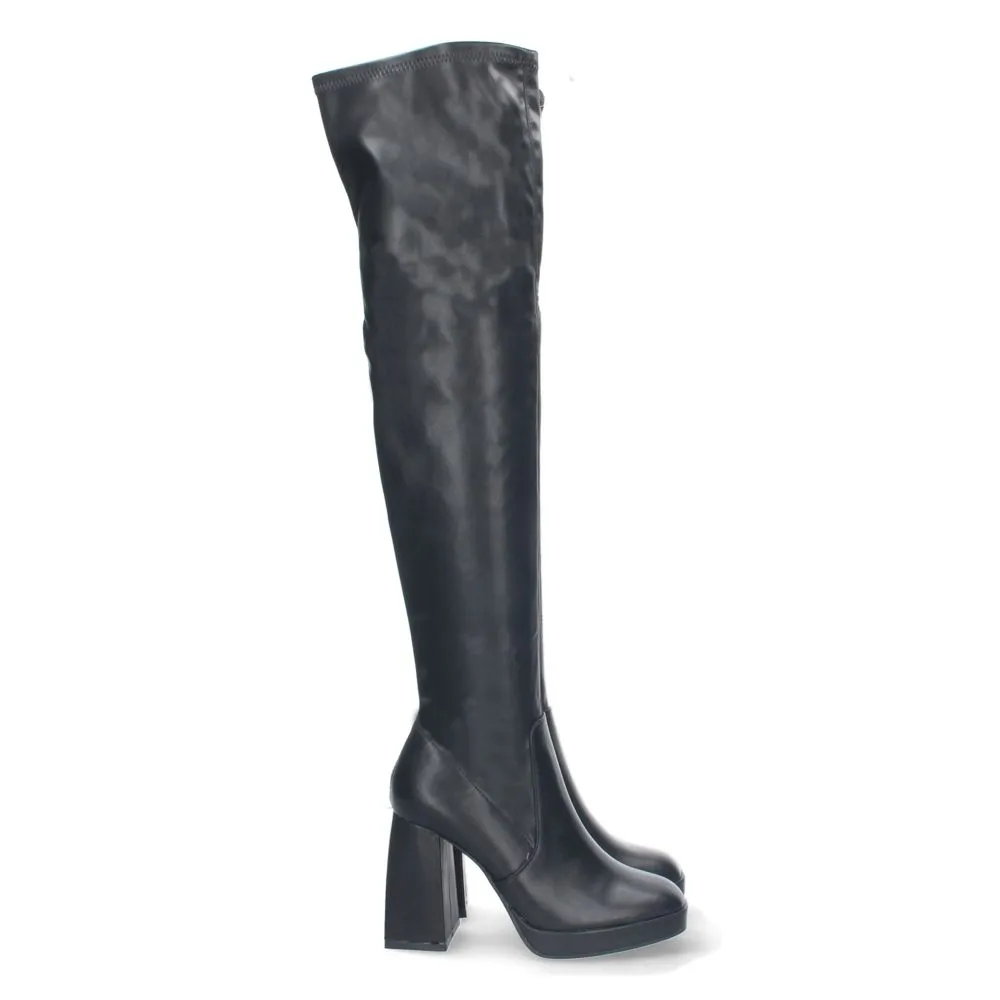Bota Alta de Tacón para Mujer Cómoda con Mini Plataforma Estampado Liso y Cierre de Cremallera Otoño