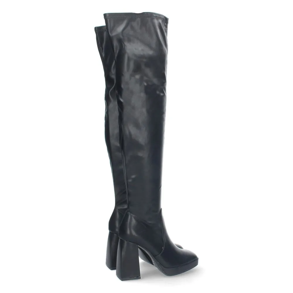 Bota Alta de Tacón para Mujer Cómoda con Mini Plataforma Estampado Liso y Cierre de Cremallera Otoño