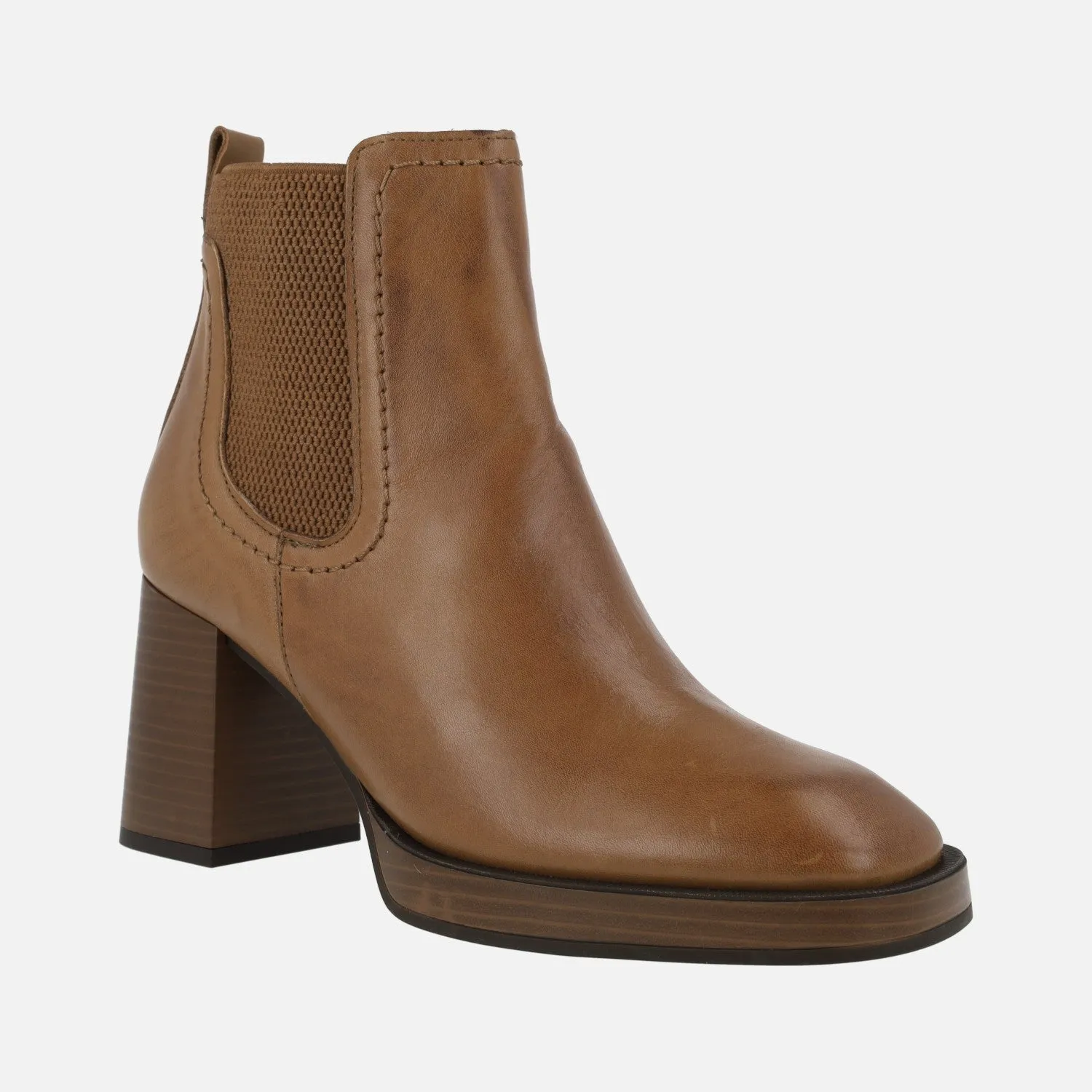 Botines chelsea en piel cuero con tacón alto y plataforma