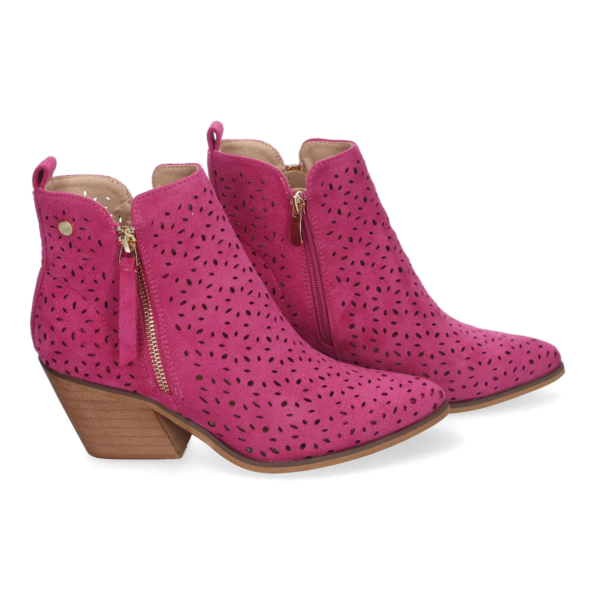 Botines de tacón cómodos calados color beige para mujer VR003
