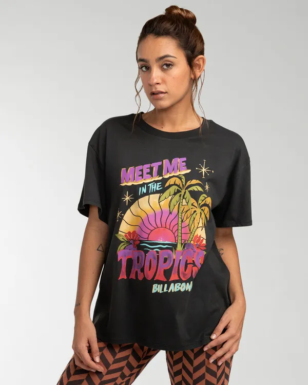 Camiseta Mujer BILLABONG manga corta MEET ME IN THE TROPICS (BLACK) Ref. EBJZT00118 negra