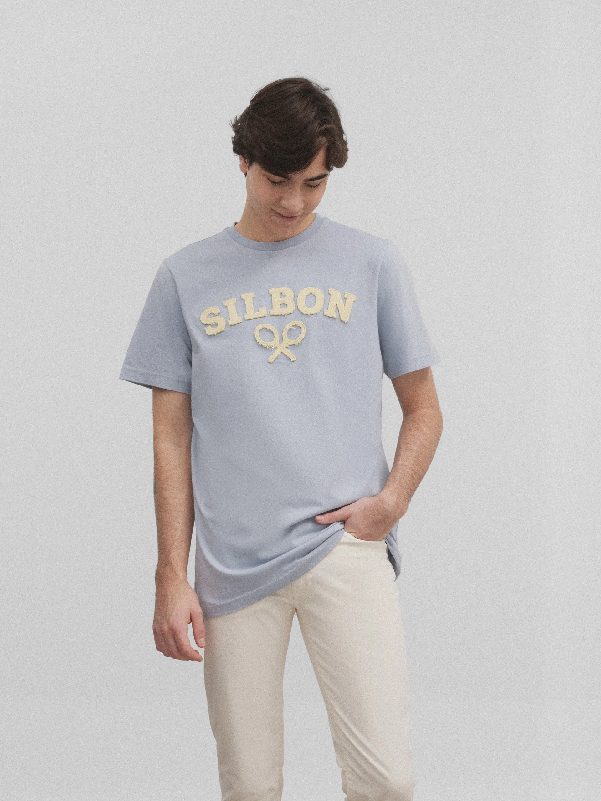 Camiseta silbon raqueta media azul