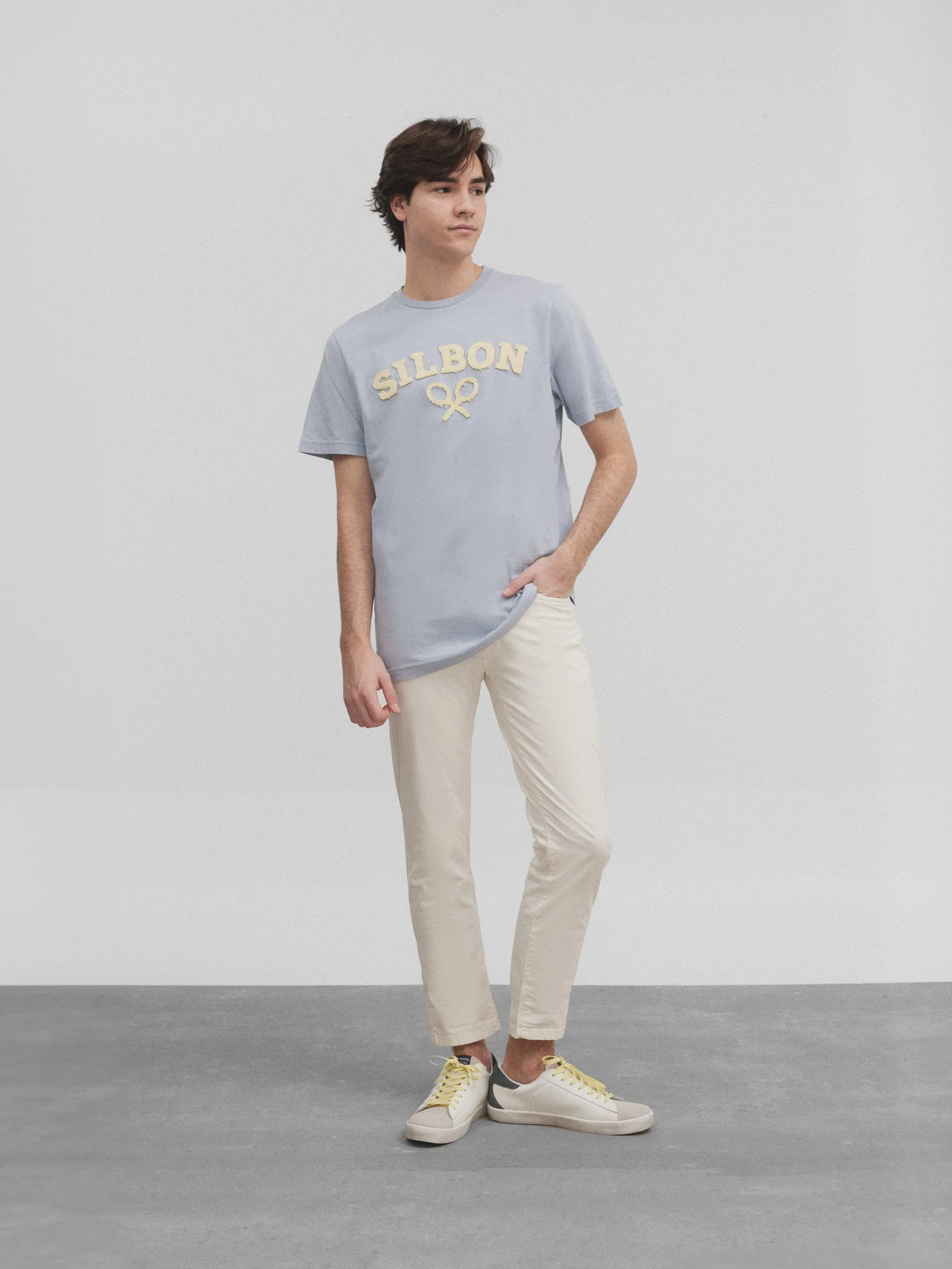 Camiseta silbon raqueta media azul