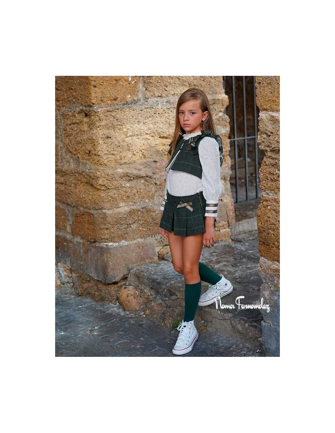 Chaleco Cuadros Niña Verde Militar Noma Fernández Juliette
