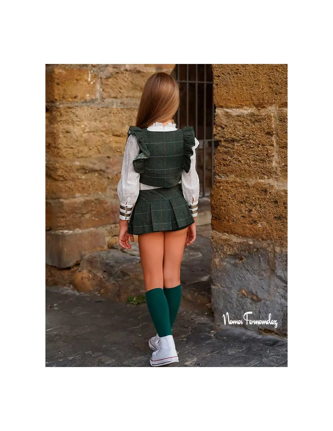 Chaleco Cuadros Niña Verde Militar Noma Fernández Juliette