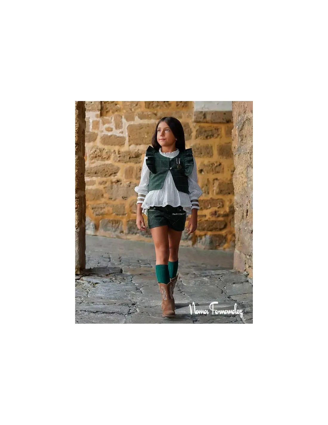 Chaleco Cuadros Niña Verde Militar Noma Fernández Juliette