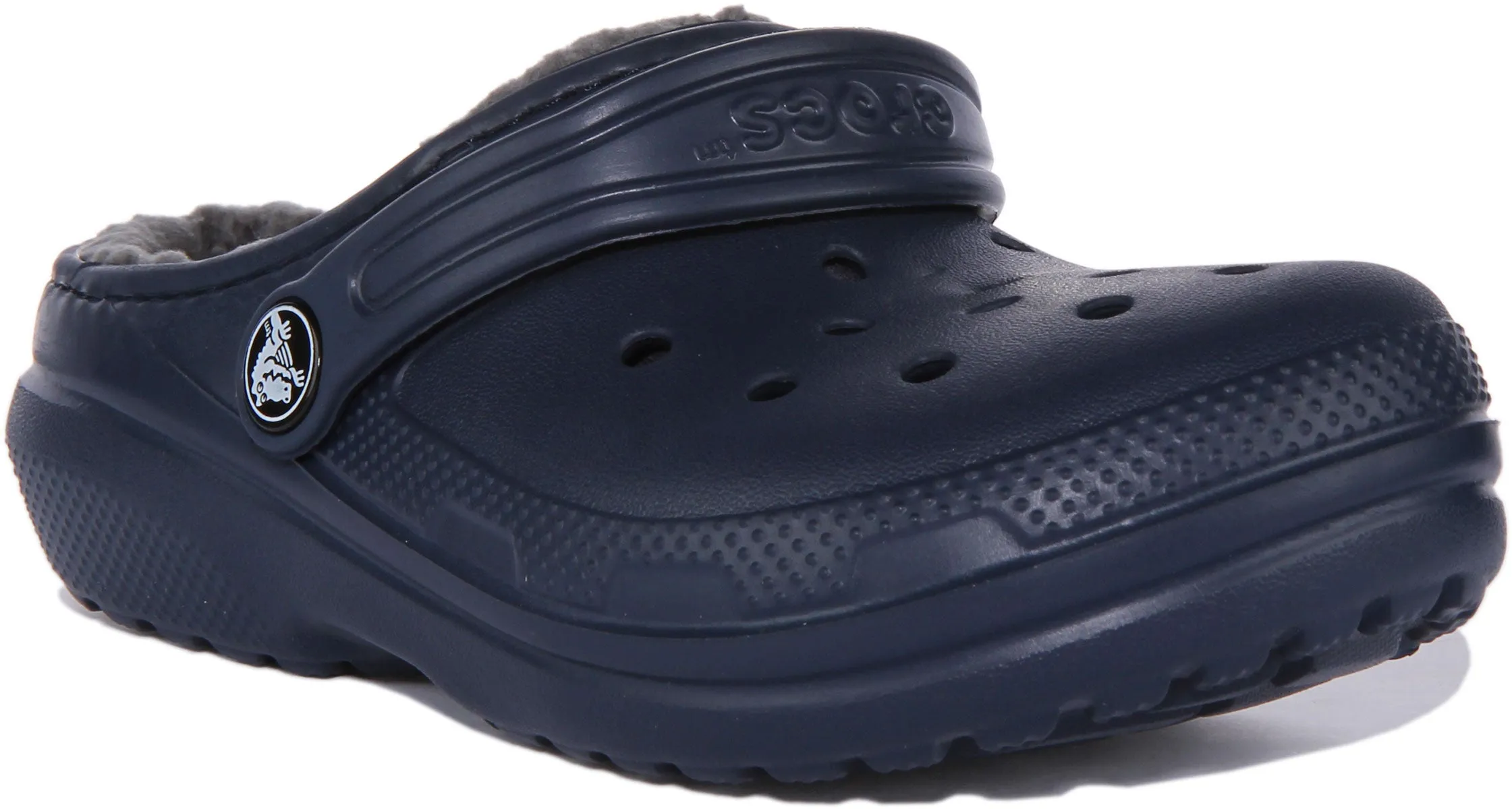 Crocs Classic Lined Zuecos de goma forrados de piel para niños en marino
