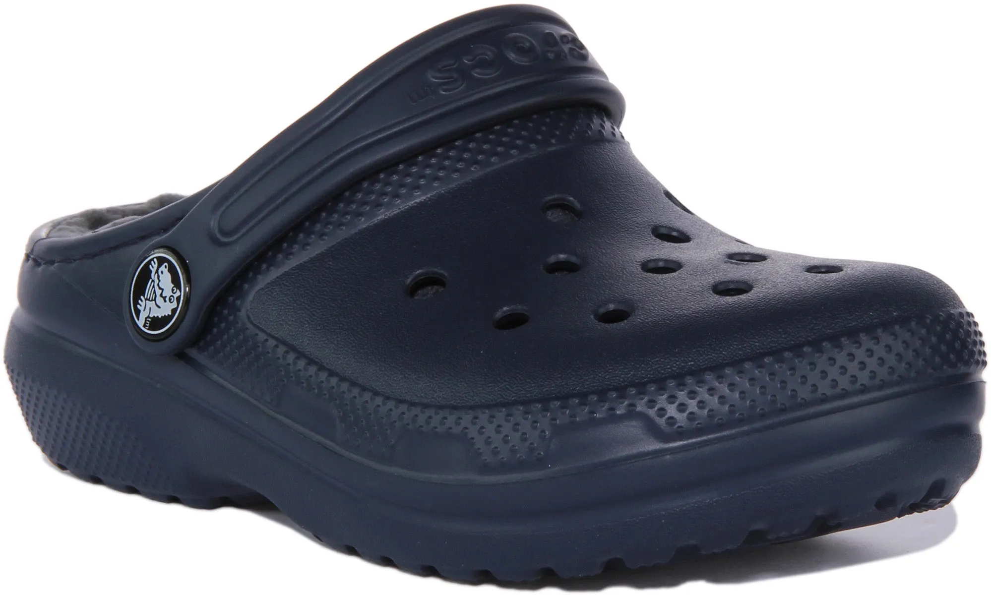 Crocs Classic Lined Zuecos de goma forrados de piel para niños en marino