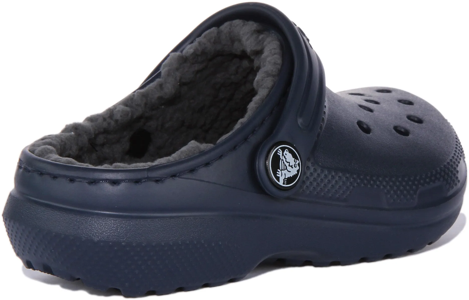 Crocs Classic Lined Zuecos de goma forrados de piel para niños en marino