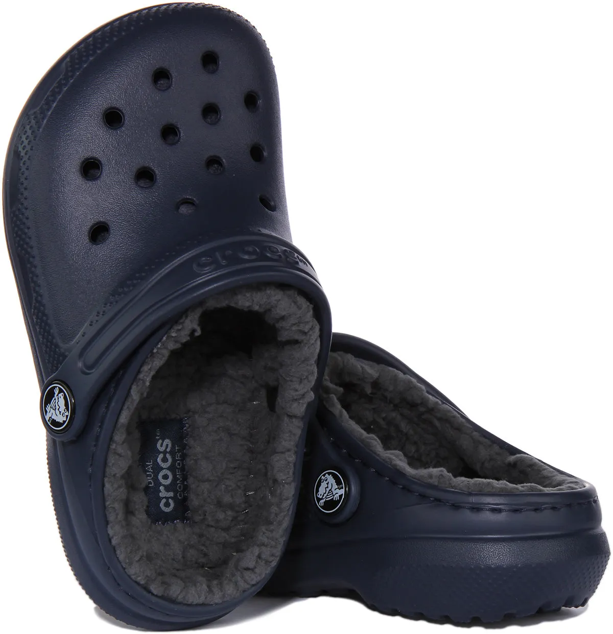 Crocs Classic Lined Zuecos de goma forrados de piel para niños en marino