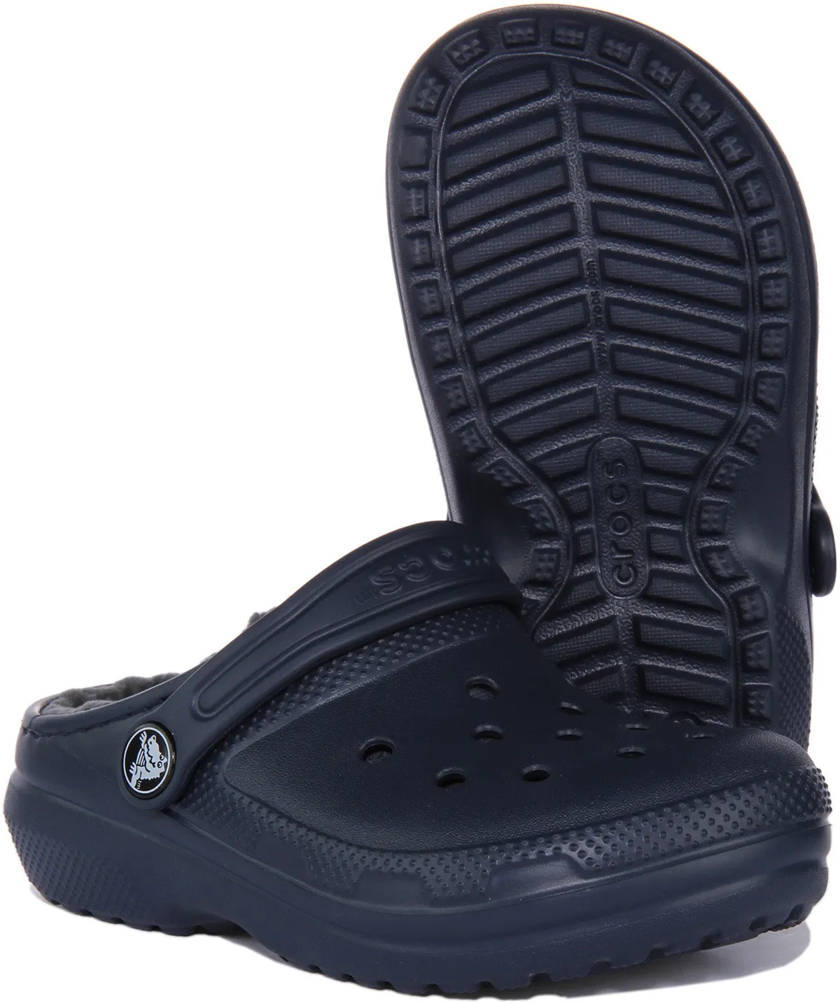 Crocs Classic Lined Zuecos de goma forrados de piel para niños en marino