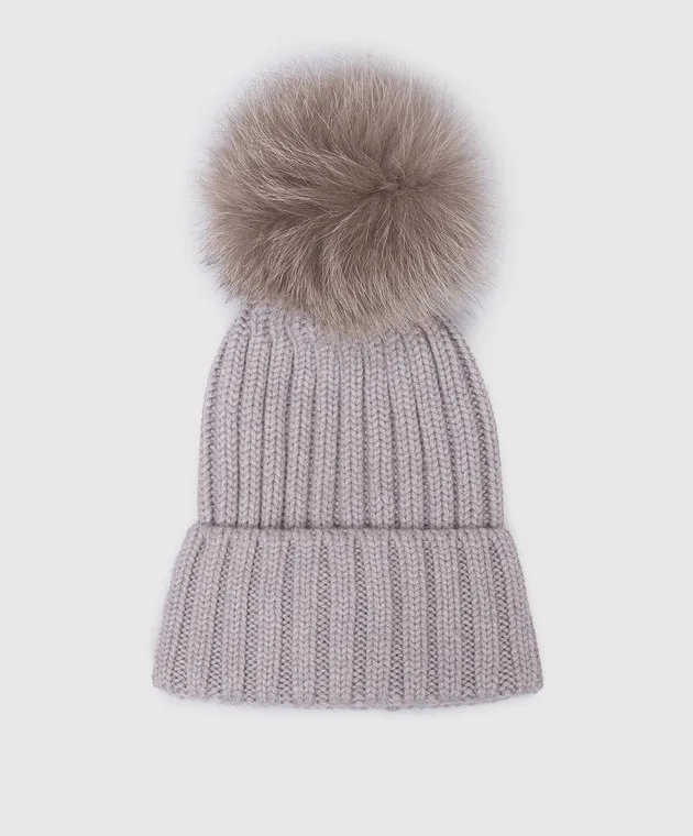 ENRICO MANDELLI GRAY CASHMERE HAT WITH POMPOM