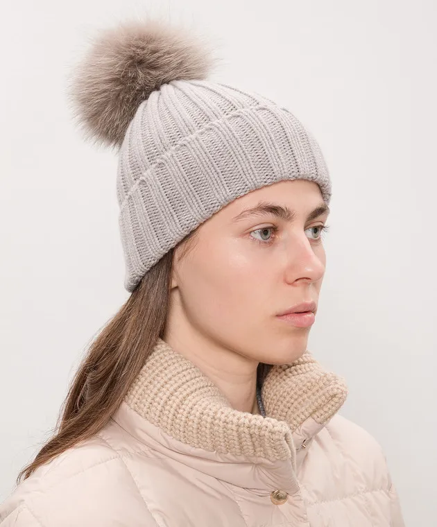 ENRICO MANDELLI GRAY CASHMERE HAT WITH POMPOM