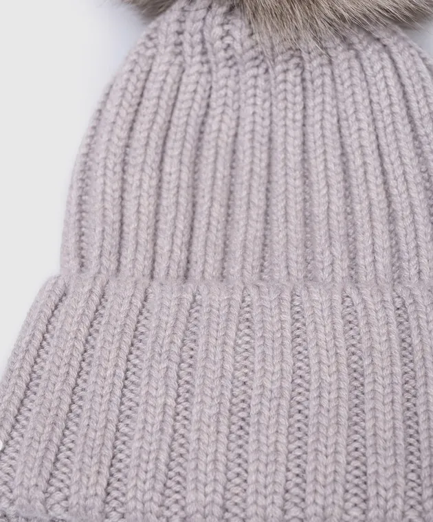 ENRICO MANDELLI GRAY CASHMERE HAT WITH POMPOM