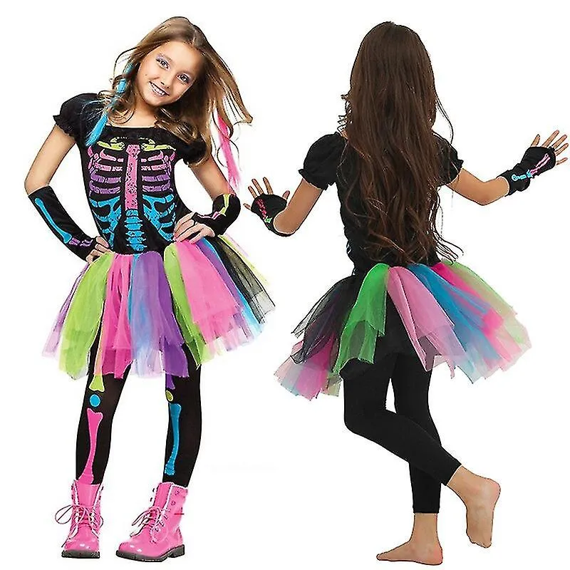 Halloween Scary Dress Costume Ball Zombie Girls Rainbow Skeleton Ghost Clothes Cosplay