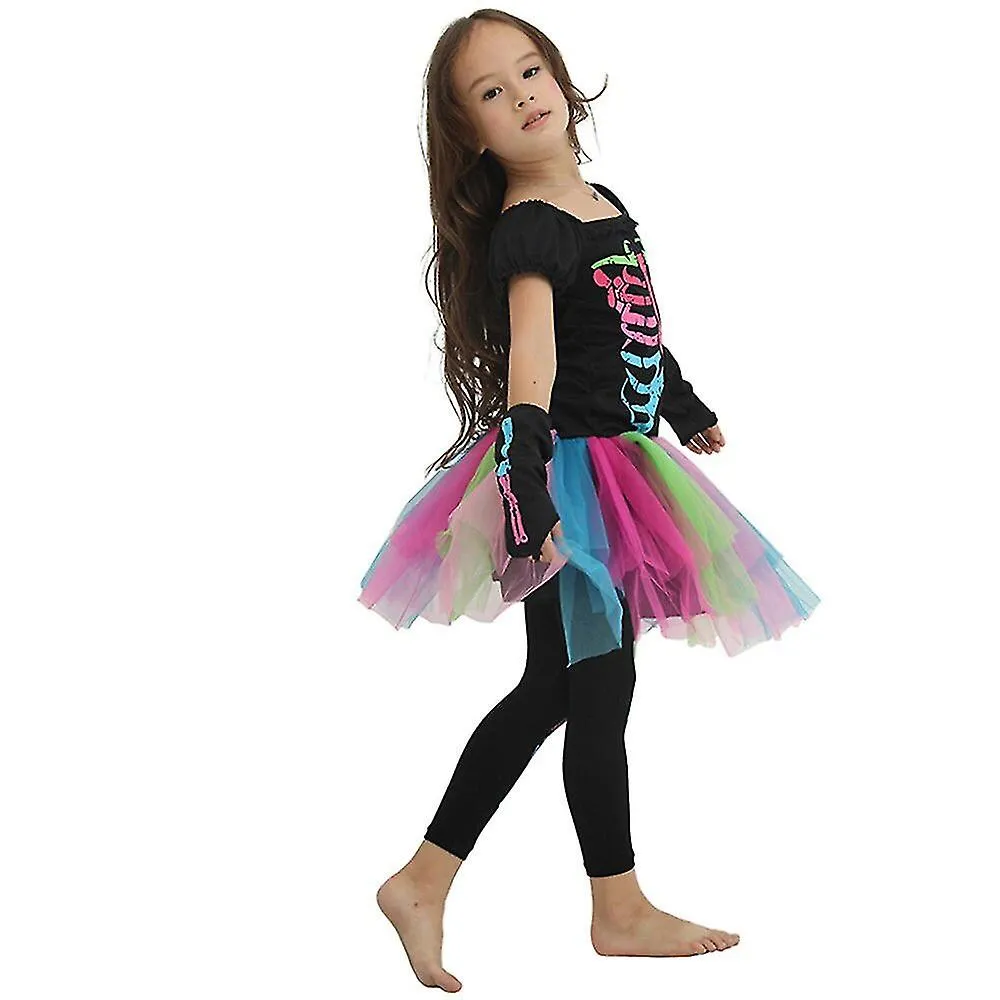 Halloween Scary Dress Costume Ball Zombie Girls Rainbow Skeleton Ghost Clothes Cosplay