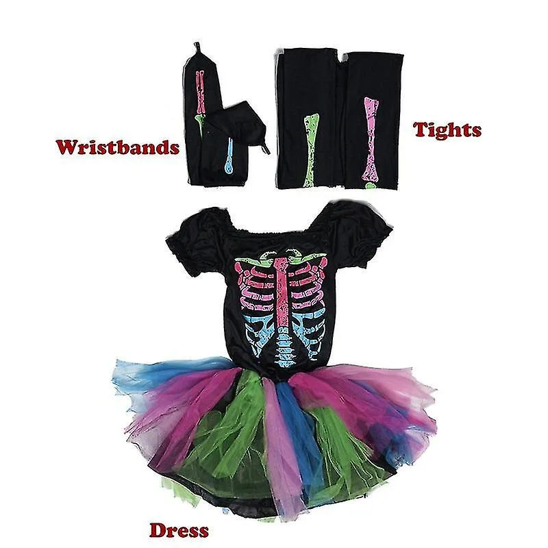 Halloween Scary Dress Costume Ball Zombie Girls Rainbow Skeleton Ghost Clothes Cosplay