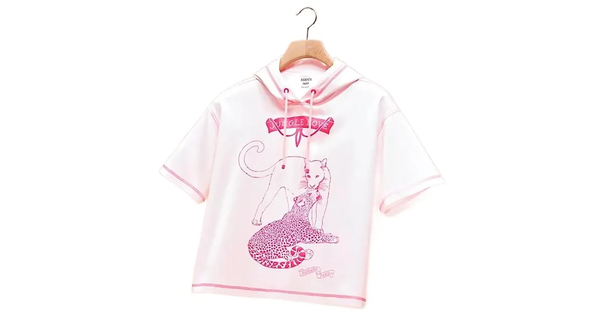 HERMÈS: "JUNGLE LOVE" Camiseta corta con capucha T. 40 Rosa 
