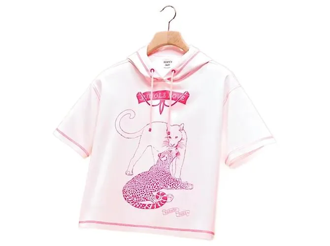 HERMÈS: "JUNGLE LOVE" Camiseta corta con capucha T. 40 Rosa 