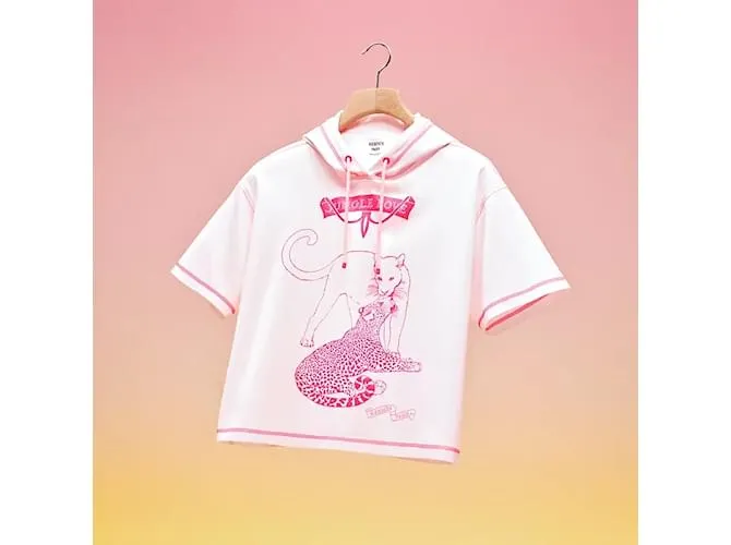 HERMÈS: "JUNGLE LOVE" Camiseta corta con capucha T. 40 Rosa 