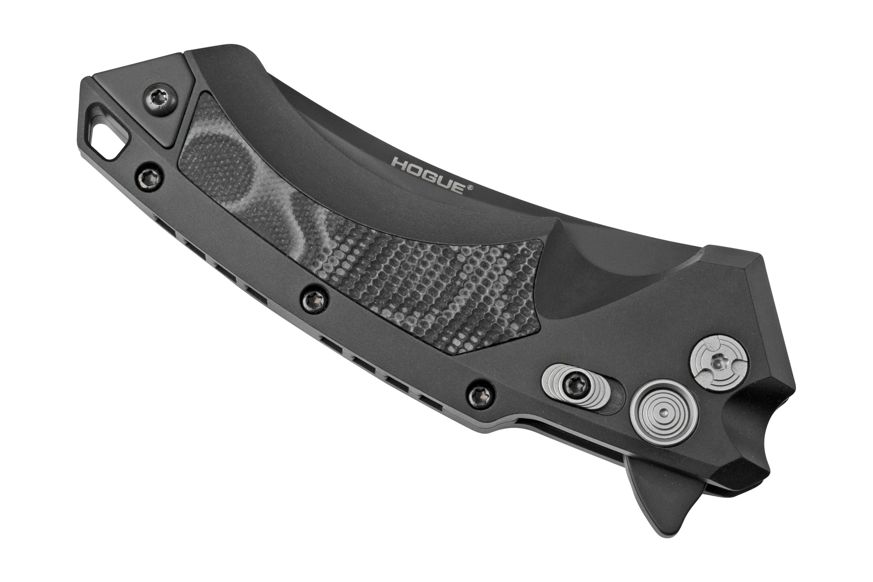 Hogue X5 3.5" Wharncliffe 34569 Buttonlock Flipper navaja, Black Finish