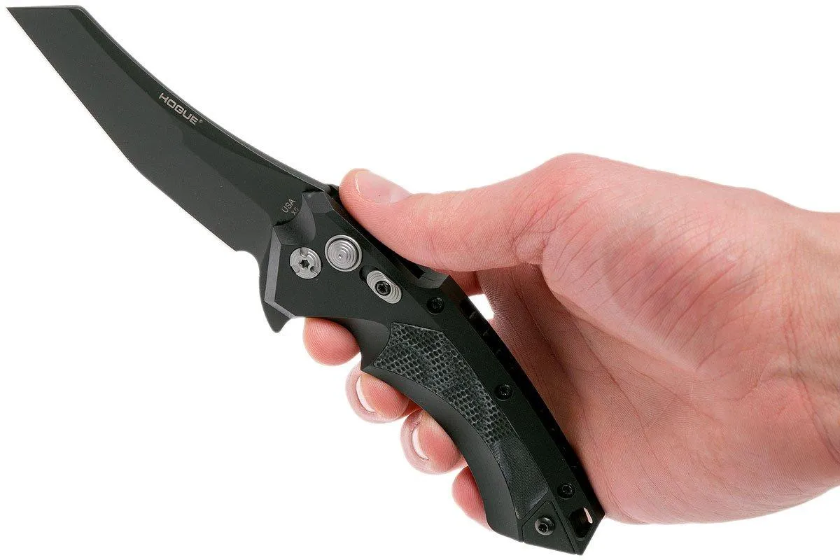 Hogue X5 3.5" Wharncliffe 34569 Buttonlock Flipper navaja, Black Finish