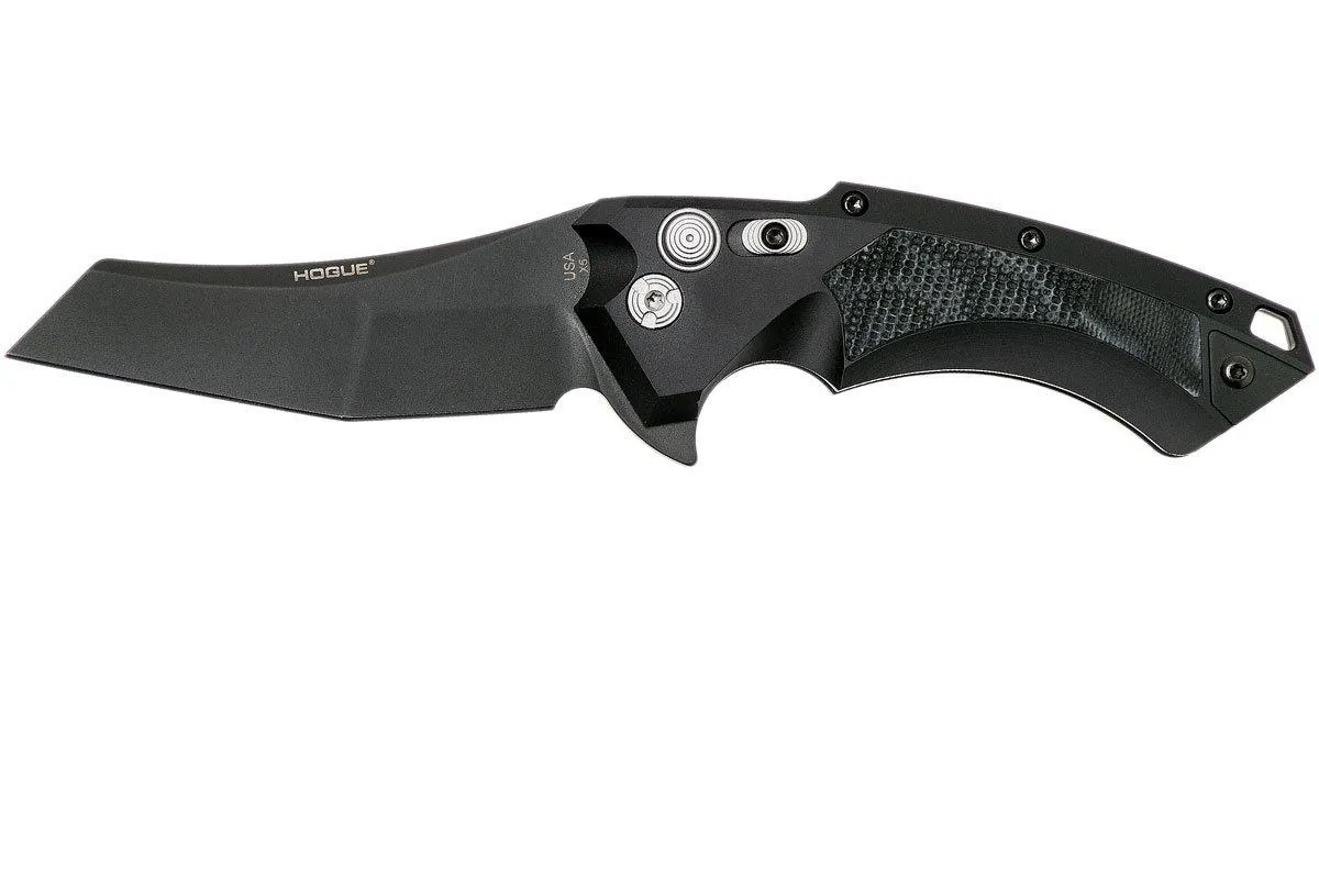 Hogue X5 3.5" Wharncliffe 34569 Buttonlock Flipper navaja, Black Finish