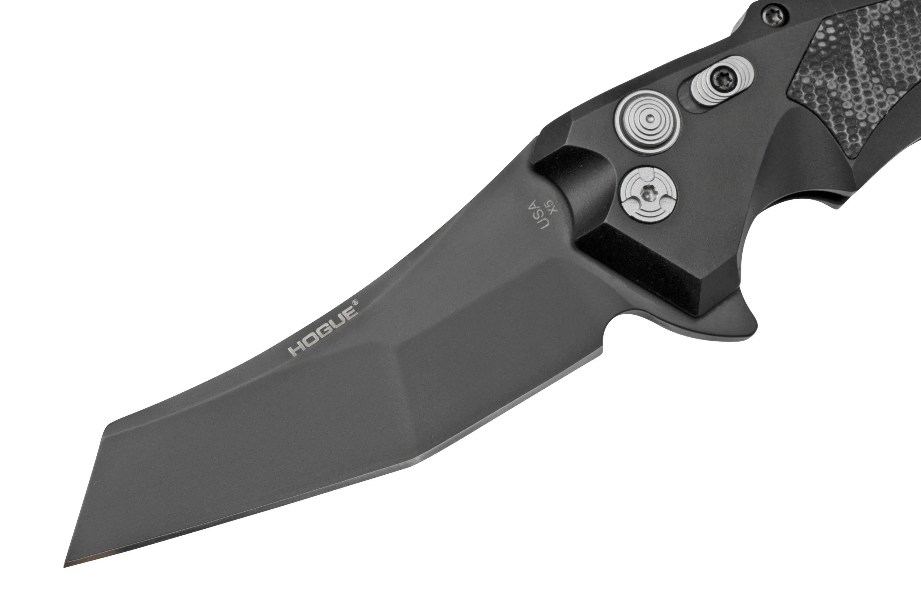 Hogue X5 3.5" Wharncliffe 34569 Buttonlock Flipper navaja, Black Finish