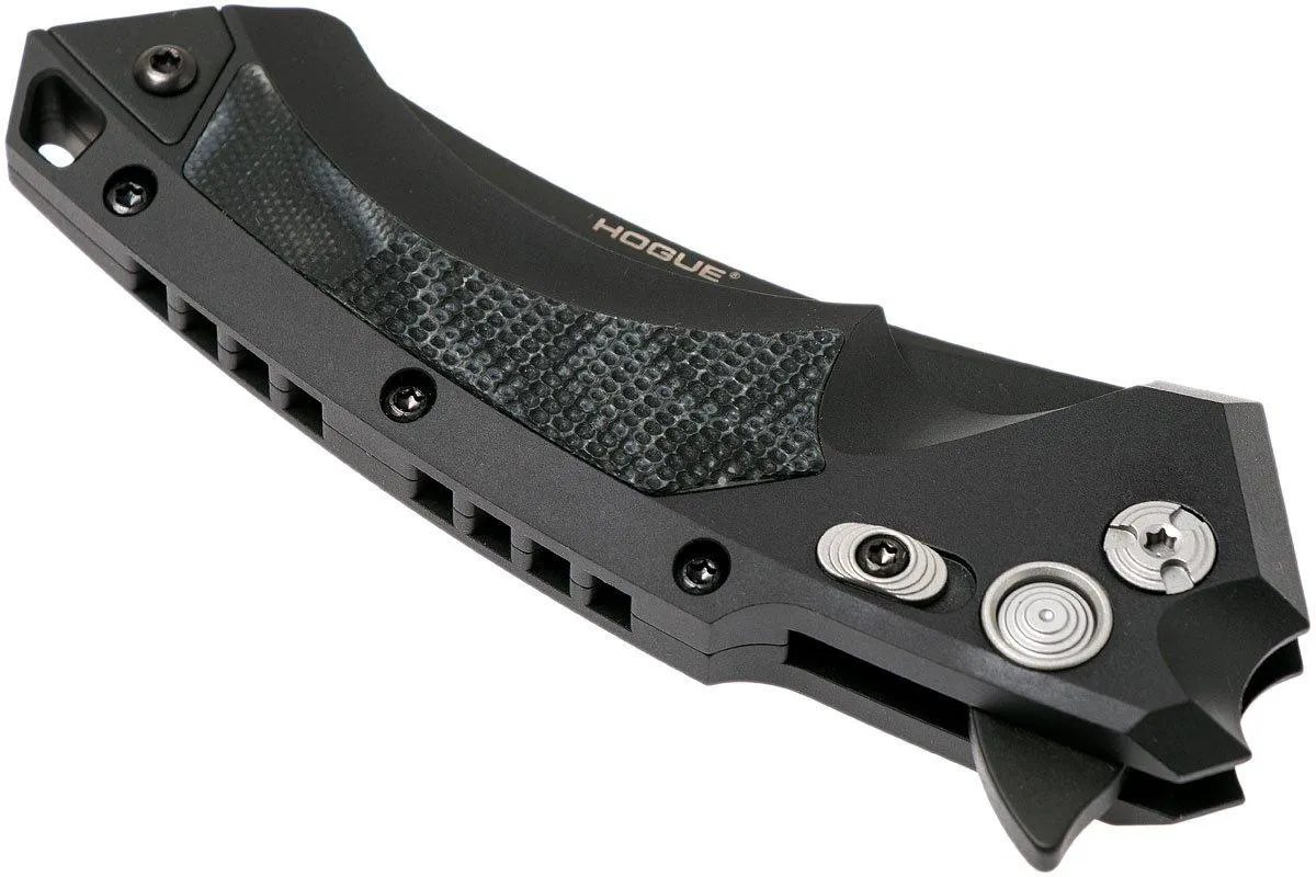 Hogue X5 3.5" Wharncliffe 34569 Buttonlock Flipper navaja, Black Finish
