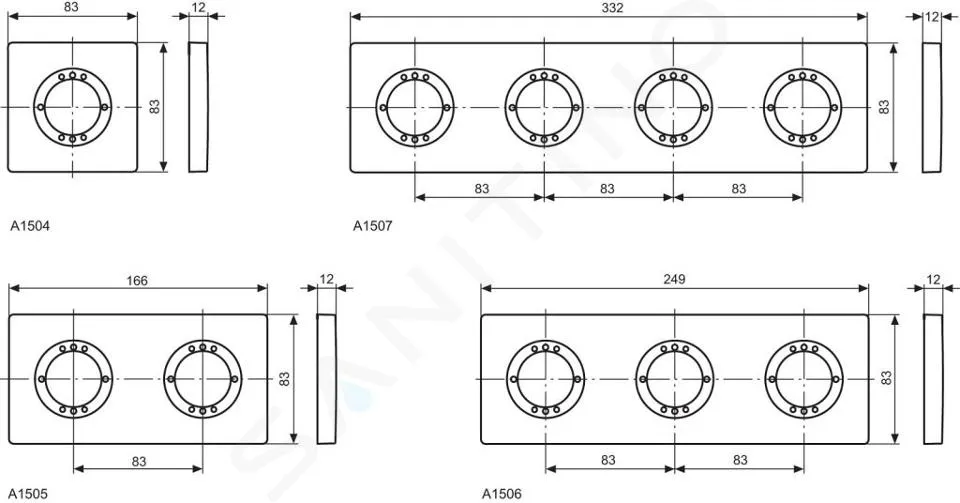 IDEAL STANDARD ARCHIMODULE  ROSETA DE CUBIERTA DE 4 ORIFICIOS 100 X 349 MM, CROMO A963735AA