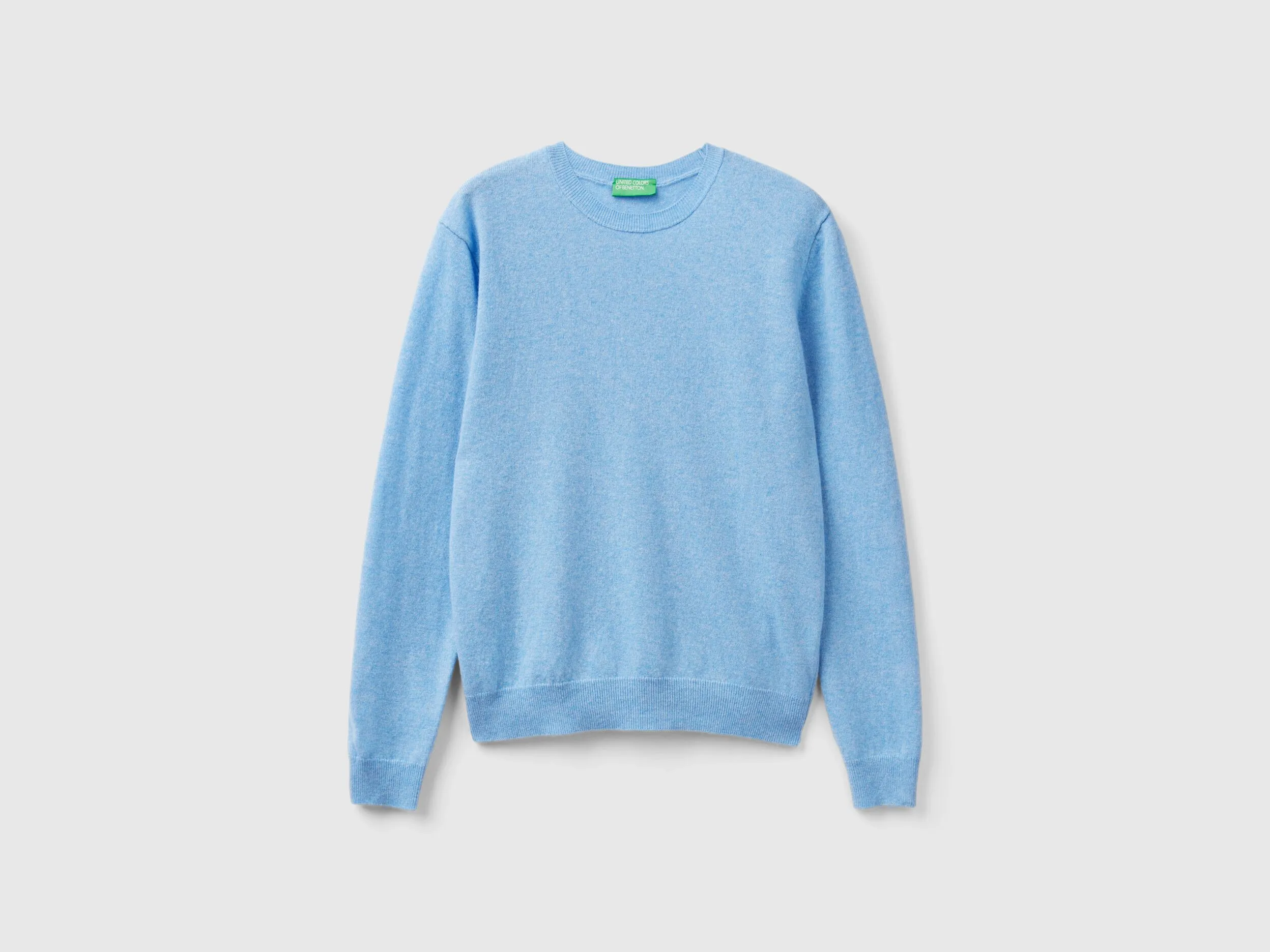 Jersey de cuello redondo azul jaspeado en pura lana merina
