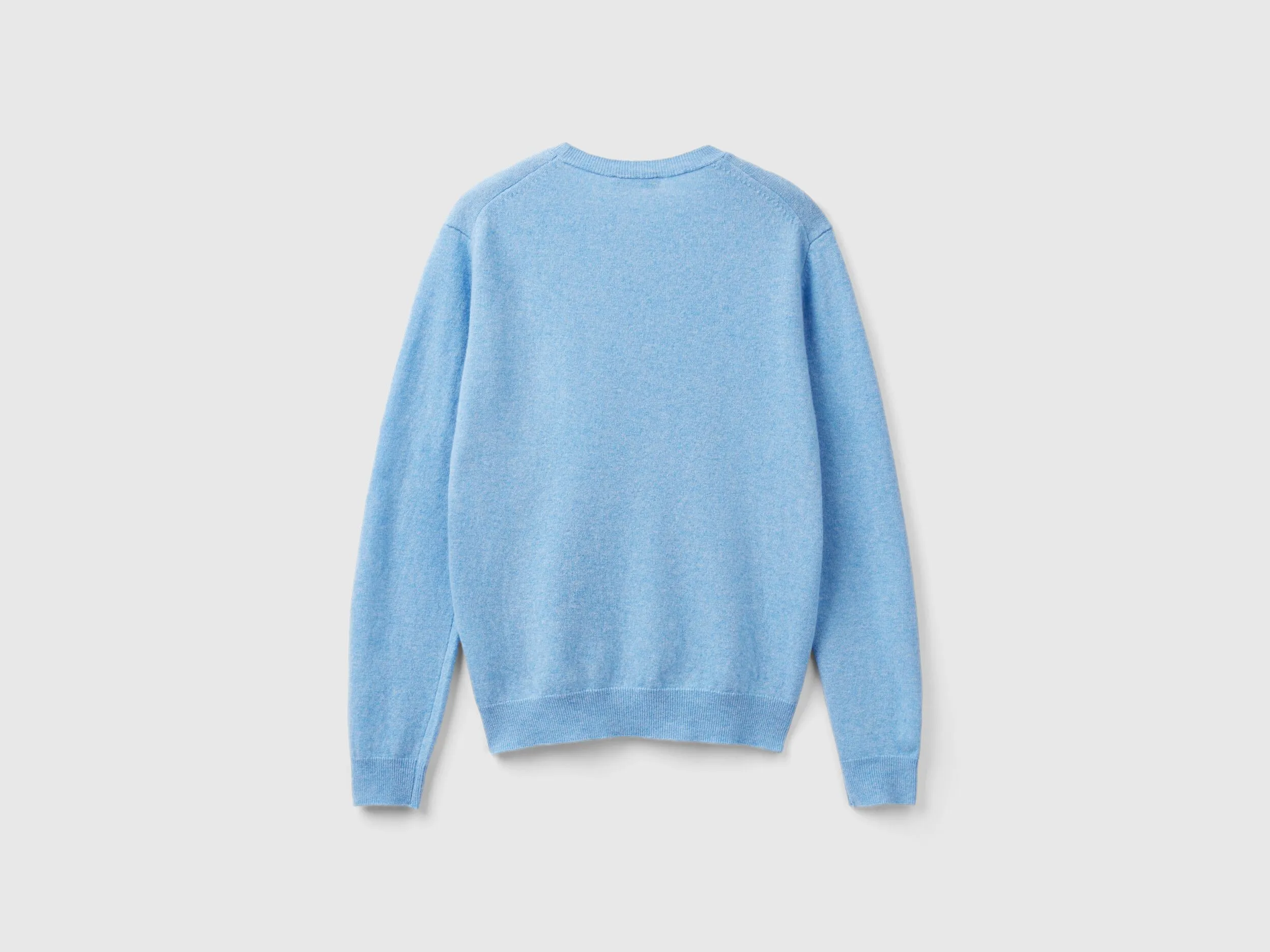 Jersey de cuello redondo azul jaspeado en pura lana merina