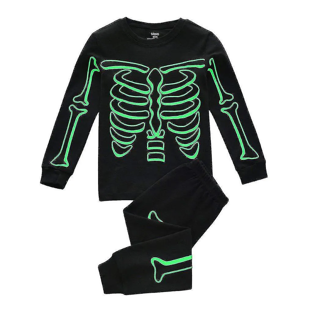 KIDS PAJAMAS BOYS IN THE DARK HALLOWEEN COSPLAY SKELETON COTTON PAJAMA SET BBA