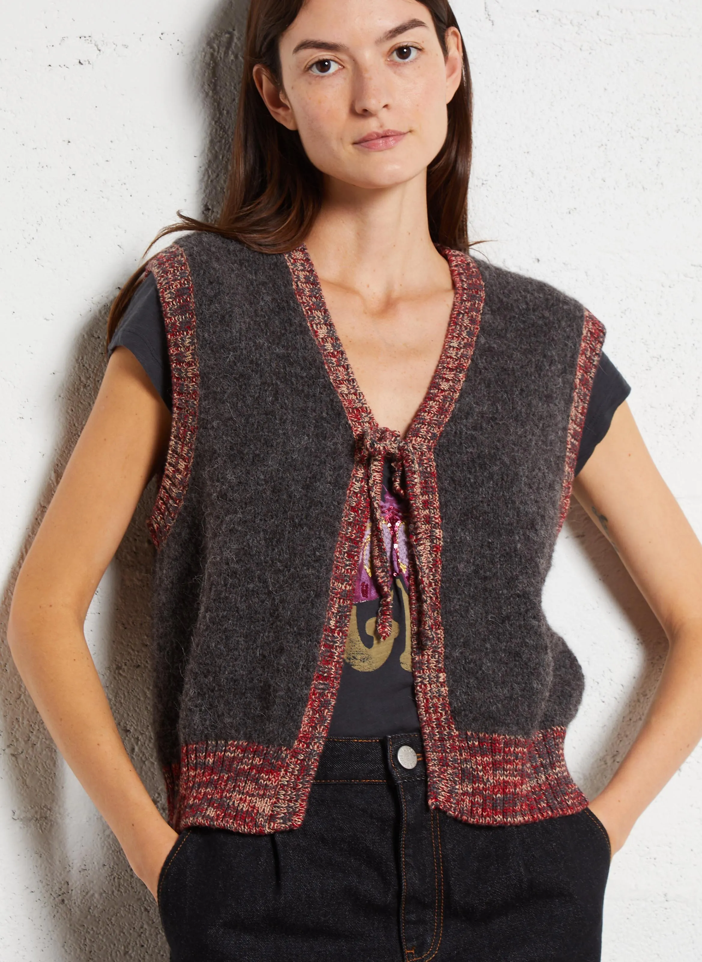 LEON & HARPER MILLY  CHALECO SIN MANGAS DE MEZCLA DE ALPACA EN GRIS