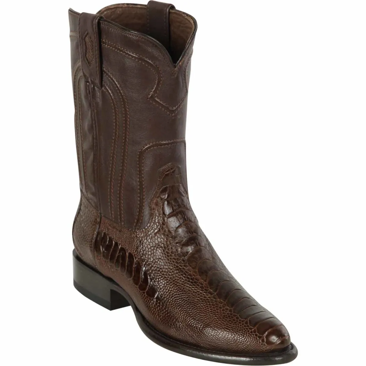 MEN'S LOS ALTOS ORIGINAL OSTRICH LEG BOOTS ROPER TOE  BROWN 690507
