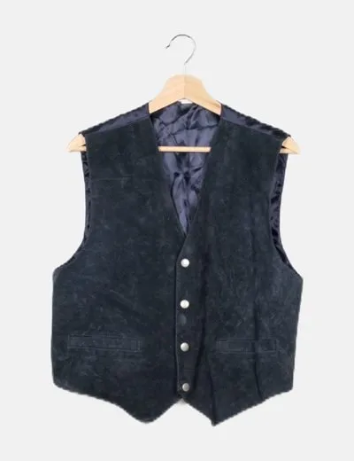 NoName Chaleco azul marino piel combinado