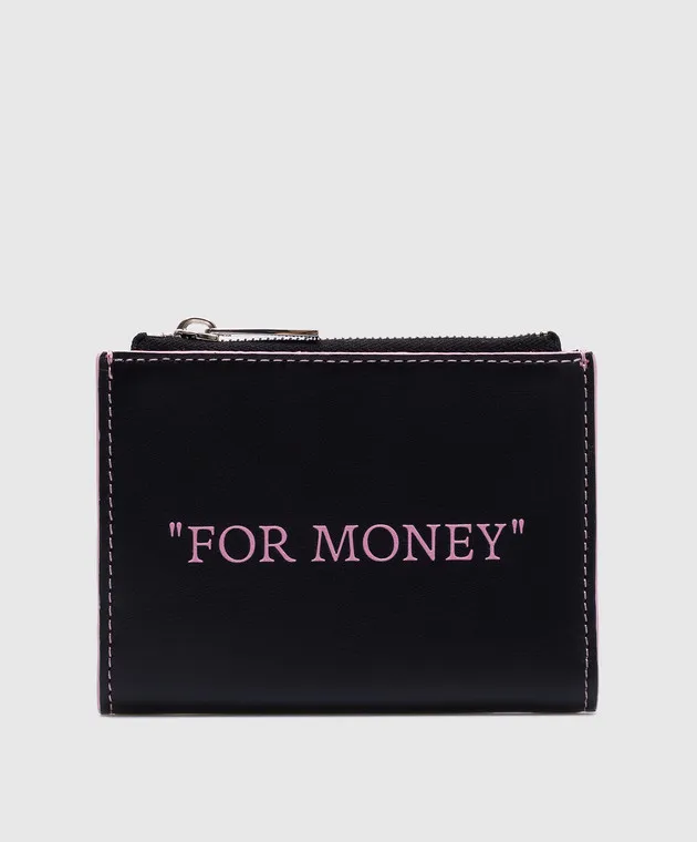 OFFWHITE BLACK LEATHER PURSE WITH INSCRIPTION