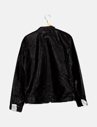 ONLY & SONS Cazadora negra polipiel con cremallera