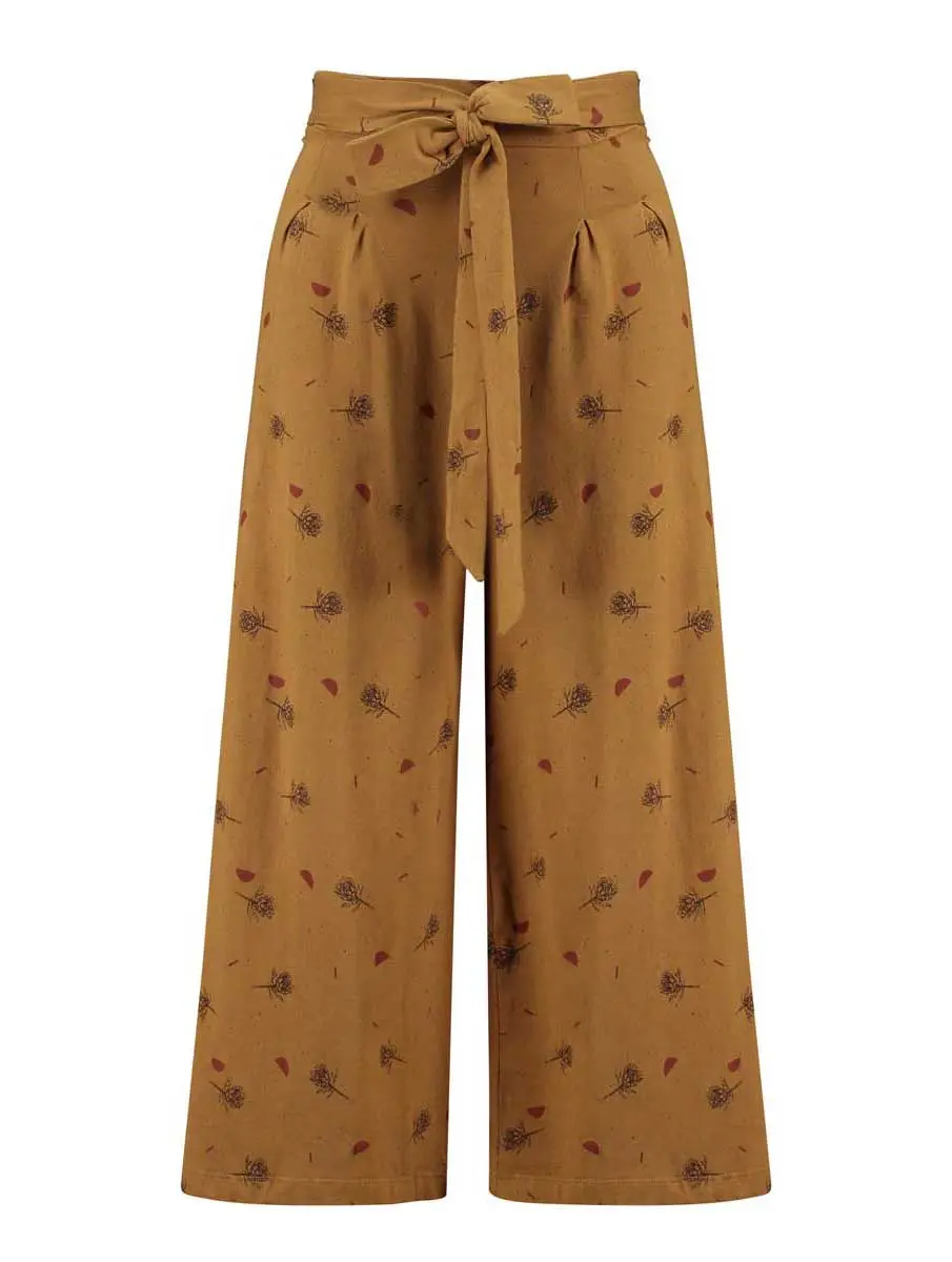 Pantalón culotte ecológico mostaza con flores de cardo