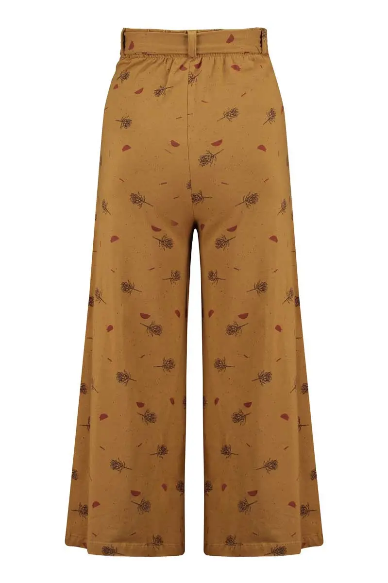 Pantalón culotte ecológico mostaza con flores de cardo