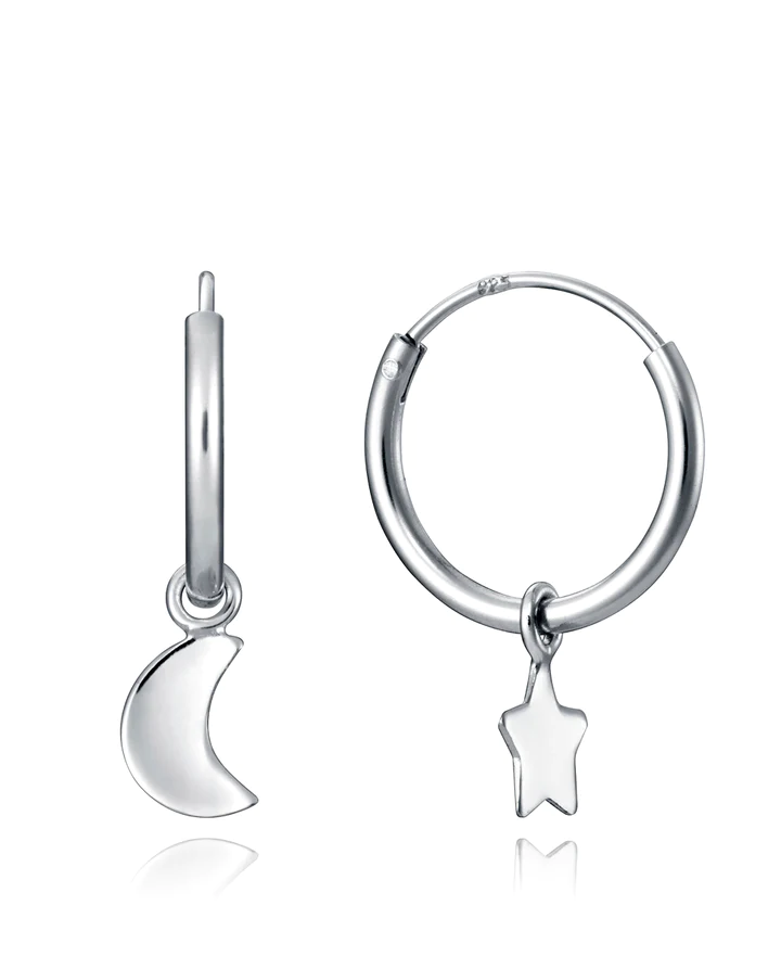 PENDIENTES TREND DE PLATA DE LEY CON CHARMS DE LUNA Y ESTRELLA EXTRAIBLES 5064E00008