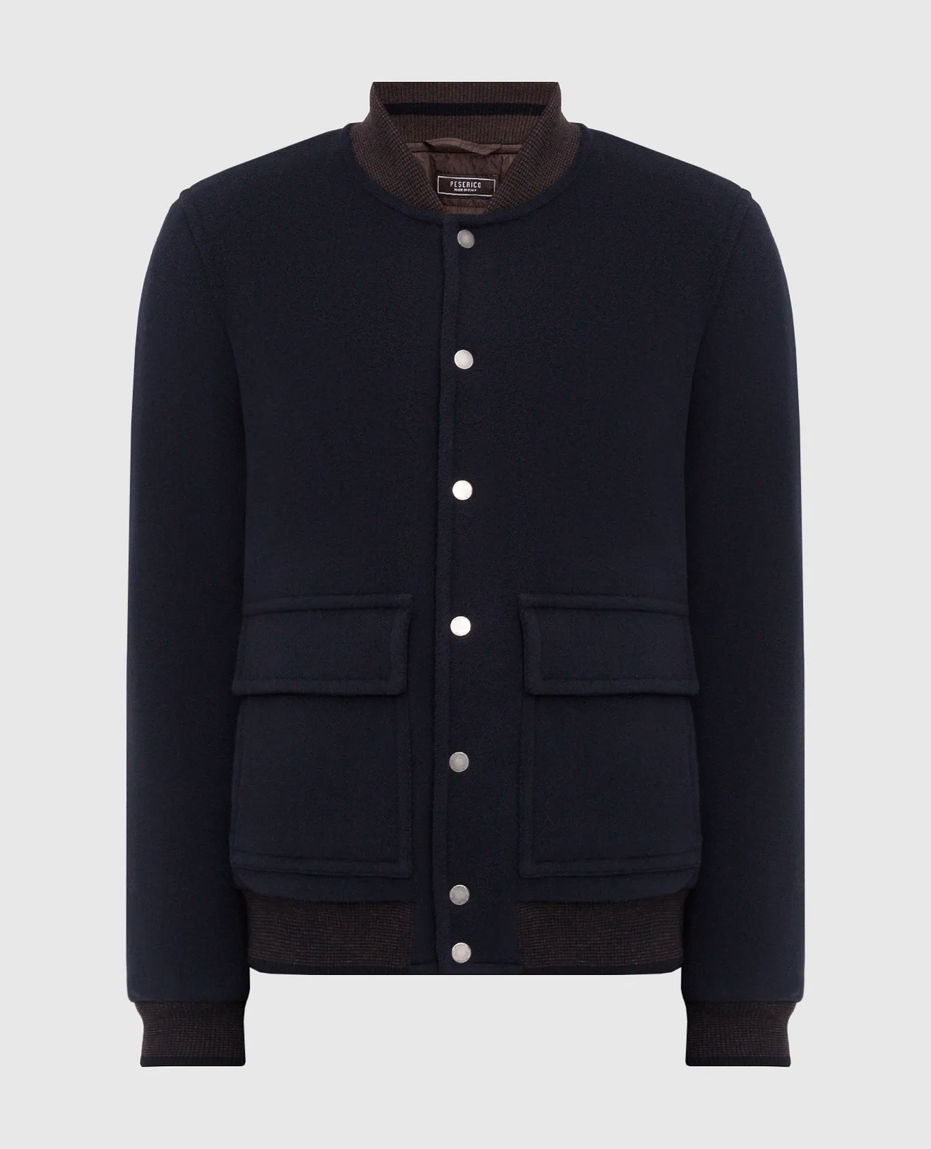 Peserico Blue wool and cashmere bomber jacket with logo patch