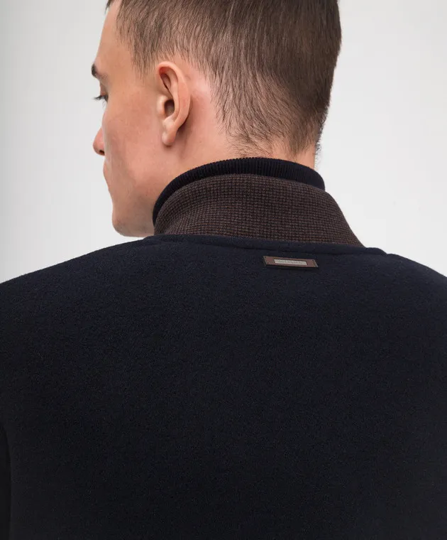 Peserico Blue wool and cashmere bomber jacket with logo patch