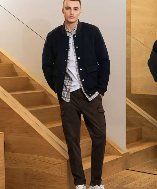 Peserico Blue wool and cashmere bomber jacket with logo patch